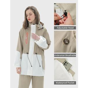 Women's Waterproof Hooded Rain Suit, Lightweight Rain Gear, Two-Piece Jacket & Pants Set, Martinique Beige

 XL