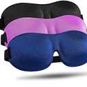 Sleep Mask 3 Pack, Upgraded 3D Contoured 100% Blackout Eye Mask for Sleeping with Adjustable Strap, Comfortable & Soft Night Blindfold for Women Men, Eye Shades for Travel/Naps, Black/Purple/Blue