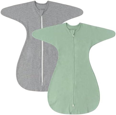 ZIGJOY Shark-Fin Transition Swaddle - 1.0 Tog Baby Sleep Sack Soft Cotton Transitional Swaddle Baby Wearable Blanket L