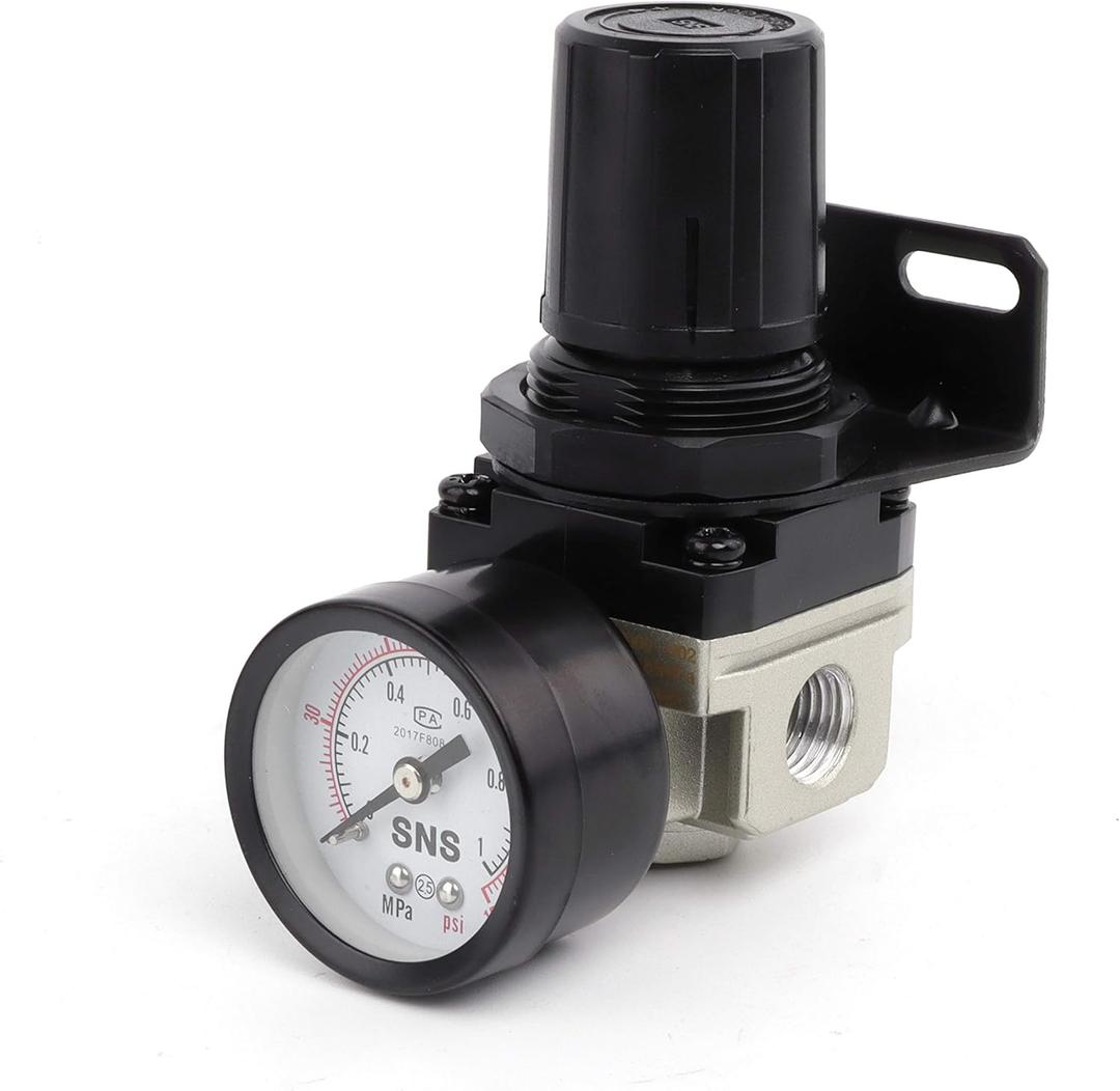 SNS Air Pressure Regulator Female Thread 1/8 NPT 0-150 PSI Adjustable, Bracket, With Gauge AR2000-N01