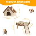 Wooden Hamster Platform, Natural Wood Small Animal Cage Platform with Ramp and Ladder for Hamsters Gerbils Mice, Hideout for Climbing Enrichment, Syrian Dwarf Hamster Castle Cage Accessories (Large)