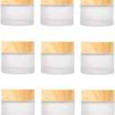 10 Pack 10 Grams/10 ML Empty Jars Round Frosted Glass Cosmetic Cream Jar Bottle with Wood Grain Lid Cosmetic Containers Refillable Glass Face Cream Box Pot for Makeup Lip Balms Eyeshadow