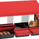 Chicken Nesting Boxes, 3 Hole Metal Chicken Egg Laying Box with Swing Perch and Rollout Egg Collection for Chicken Coop (Red)