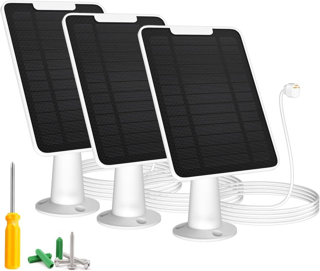 6W Solar Panel Charger Compatible with Google Nest Camera Outdoor & Indoor (Battery Version), Solar Power for Google Nest Cam, IP65 Weatherproof, w/Secure Wall Mount & Screwdriver, 13ft Cable, 3 Pack