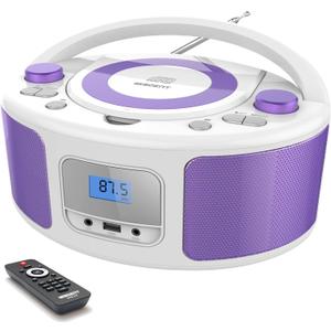 CD Radio Portable CD Player Boombox with Bluetooth,FM Radio,Remote Control,USB Input and 3.5mm AUX Headphone Jack,CD-R/CD-RW/MP3/WMA Playback,AC/Battery Powered