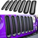 7PCS Front Grill Mesh Inserts for Jeep Wrangler JK JKU Unlimited 2007 2008 2009 2010 2011 2012 2013 2014 2015 2016 2017 2018 Grille Guard Cover Trim Clip-in Exterior Accessories (Matte Black)