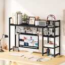 Snughome Desk Shelf, 44.9" Desktop Organizer Shelf, Desk Hutch for Computer Monitor, 4 Tier Desk Display Rack with Pegboard Hooks Set, Wood Desktop Bookshelf for Home Office Dorm