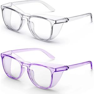 Stylish Safety Glasses, Clear Anti-Fog Anti-Scratch Protective Glasses For Men And Women (Clear+purple2 Pack)