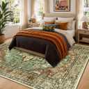 RELEANY Washable Area Rug, 6'x9', Brick/Brown/Green | Non-Slip, Water Repellent, Pet Friendly, Easy to Clean, Vintage Floral Boho Decor for Living Room Bedroom Dining Room Office