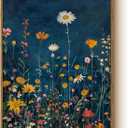 WHASAYART Botanical Floral Canvas Print 16x24 Framed Wildflower Wall Art, Rustic Dark Blue Colorful Flower Artwork, Vibrant Vintage Painting Living Room Kitchen Bedroom Hallway Home Decor