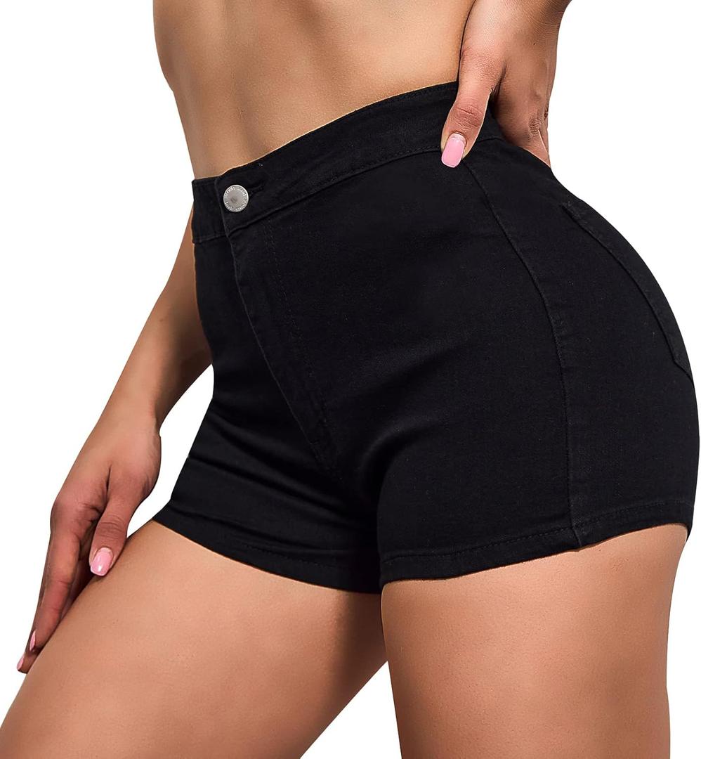 VIPONES Jeans Shorts Womens High Waisted Stretchy Sexy Butt-Lifting Hot Denim Shorts (Large, Black)