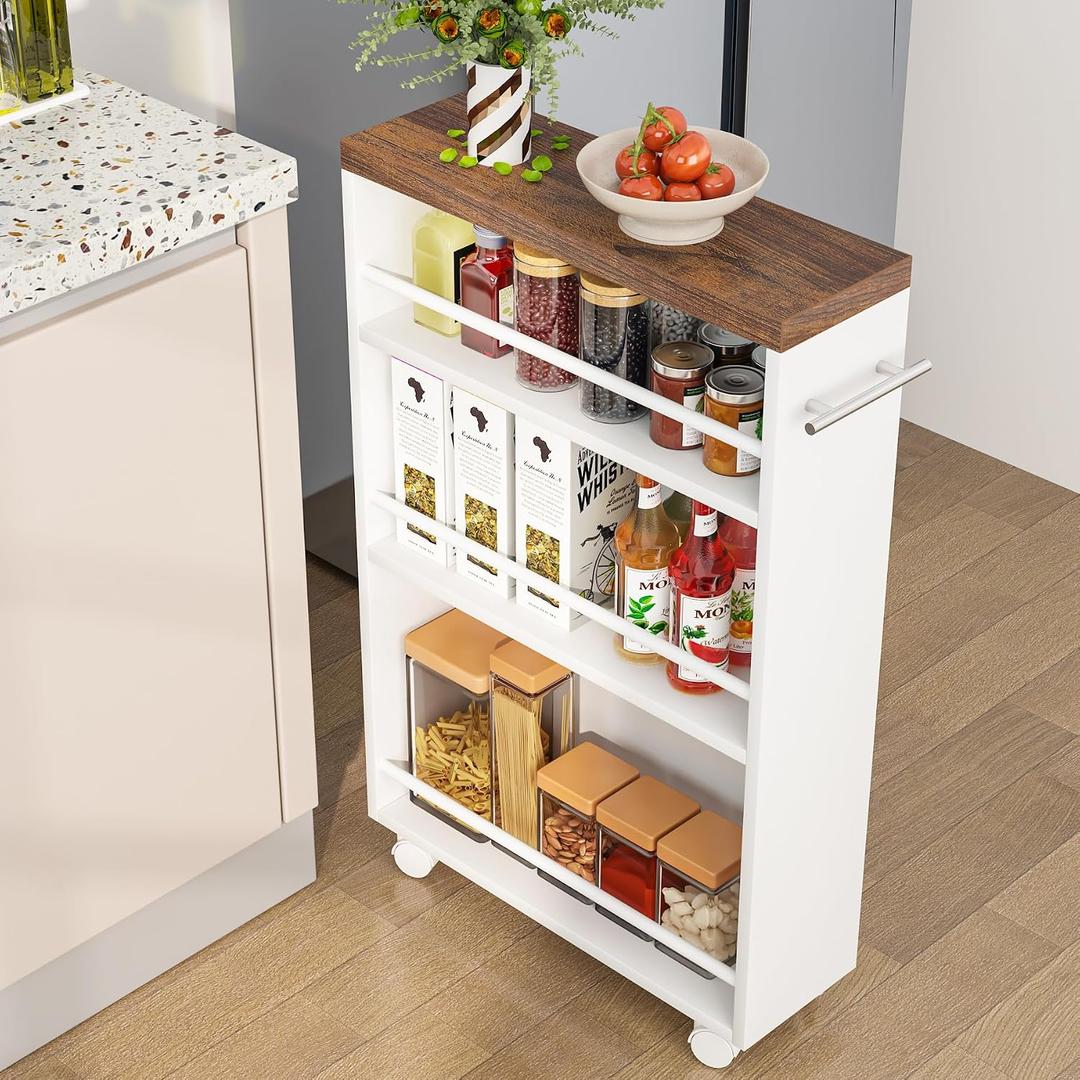 Tribesigns Slim Storage Cart, Rolling Narrow Kitchen Cart on Wheels for Small Place, 4-Tier Slide Out Slim Utility Cart Skinny Laundry Cart with Handle for Kitchen, Bathroom, Laundry, 6.3"d X 19.69"w X 31.5"h
