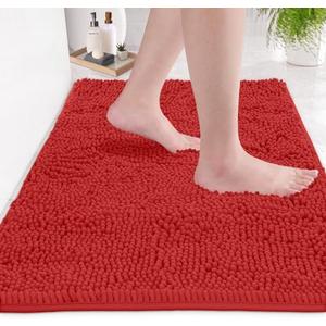 LuxUrux Ultra Soft Texture Chenille Plush Bath Rugs Floor Mats, Bath Rug Non Slip Microfiber Door Mat for Kitchen/Entryway/Living Room (30 x 20 inches, Red)