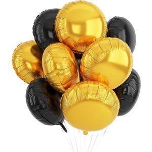 20PCS Gold Black Round Shaped Balloons, 18 Inch Round Foil Balloon, Round Aluminum Giant Helium Balloon For Birthday New Year Party Retirement Ceremony Wedding Graduation Anniversary Decorations