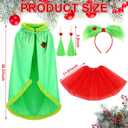 Jecery 4 Pcs Christmas Green Furry Costume Outfits for Women Lime Cloak Cape with Red Tutu Skirt Green Heart Dangle Earrings Furry Hair Bow Headband for Xmas Holiday Halloween Party