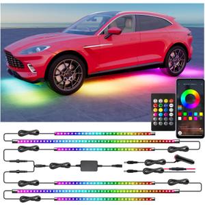 Underglow Led Lights for Cars, 6 pcs RGB-IC Smart LED Lights with Dream Color Chasing and 16 Million Colors with App and Remote Control, Waterproof Underglow Kit for Cars, SUVs, Trucks