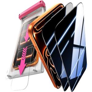 3 x Hoerrye Privacy Screen Protector for iPhone 17 Pro - [Anti Spy][Easy Installation] Case Friendly,Tempered Glass 9H Hardness Shatterproof,Anti Fingerprint,Bubble Free,2 Pack