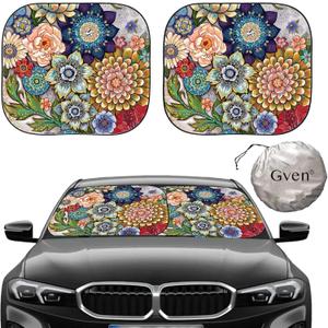 Gven Windshield Sun Shade for Car 2-Piece Foldable Sunshade for Front Windows, Blocks UV Rays, Automotive Interior Sun Protection Car Summer AccessoriesFloral,M