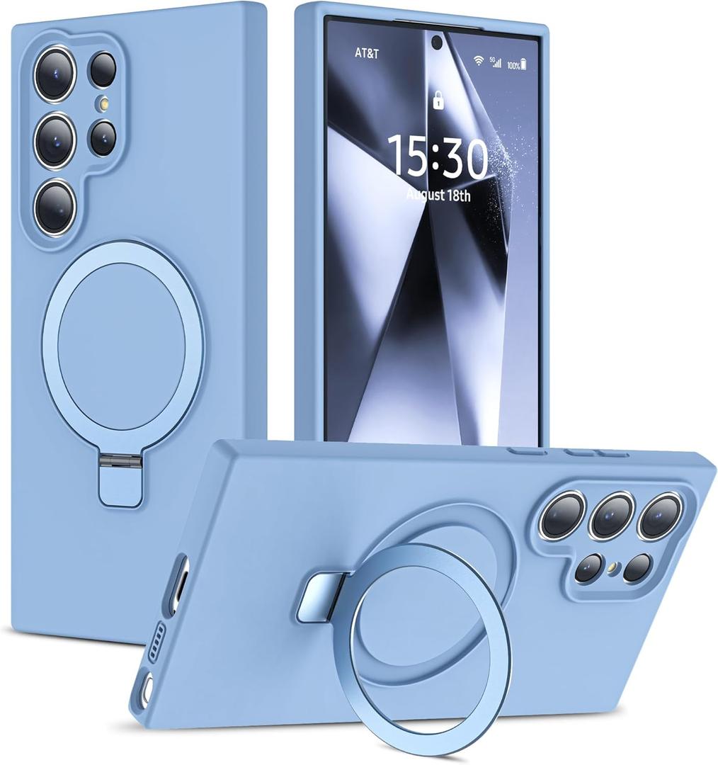 Designed for Samsung Galaxy S24 Ultra 6.8'' with Magnetic Ring Stand[Compatible with Mag-Safe][Military-Grade Protection] Slim Liquid Silicone S24 Ultra Phone Case for Men Wowen,Blue