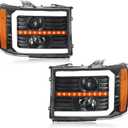 LED DRL Headlights for 2007-2013 GMC Sierra 1500 07-14 2500HD 3500HD No Classic Head Lights Assembly 2PC Replacements Front Left Right Side Headlamp Black Housing Amber Reflector