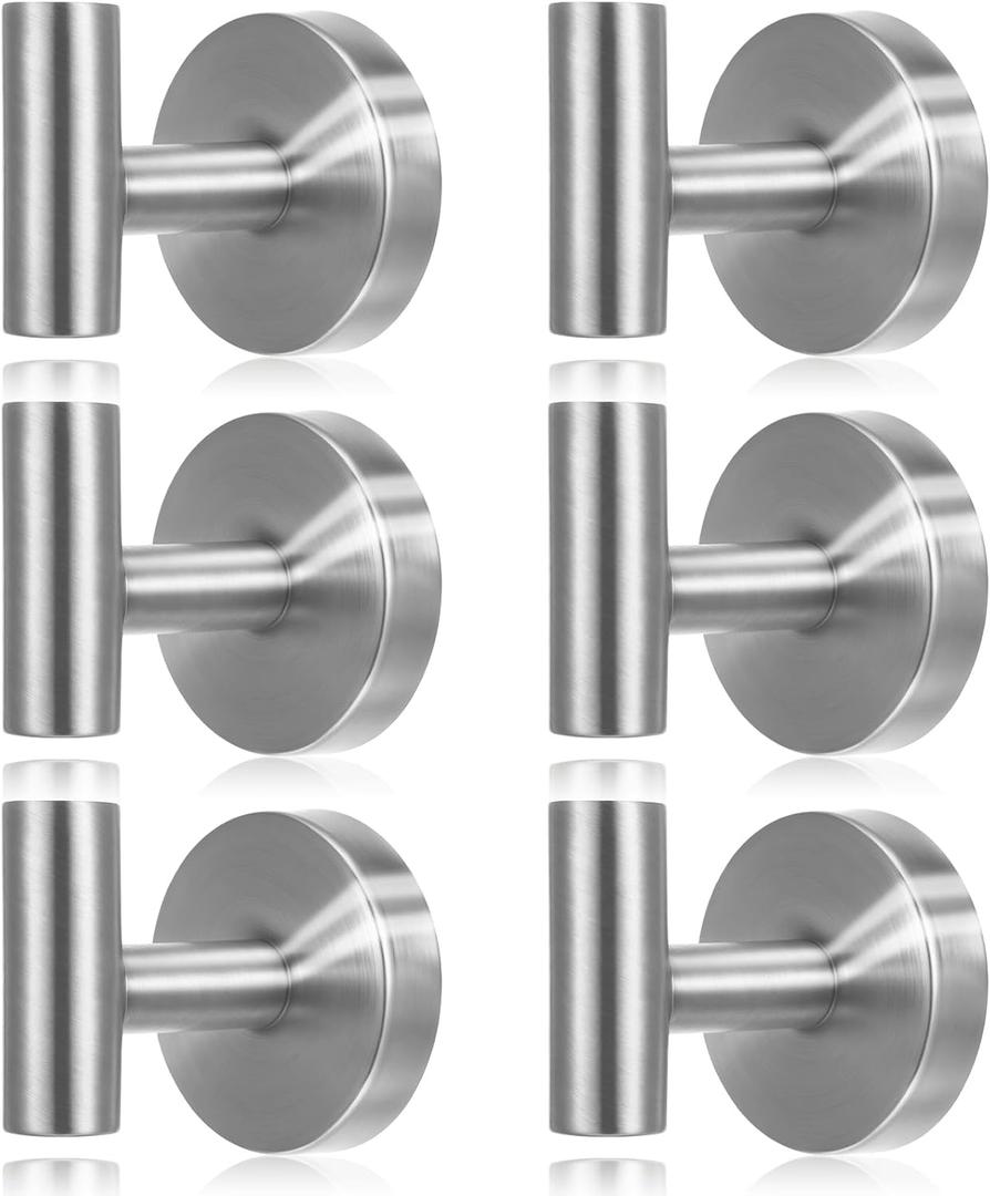 Shimeyao 6 Pack Suction Cup Hooks for Shower 15lbs Heavy Duty Stainless Steel Towel Hooks No Drill Waterproof Rustproof Hanger for Bathroom Kitchen Wall Loofah Robes(Hanging Hook,Silver)