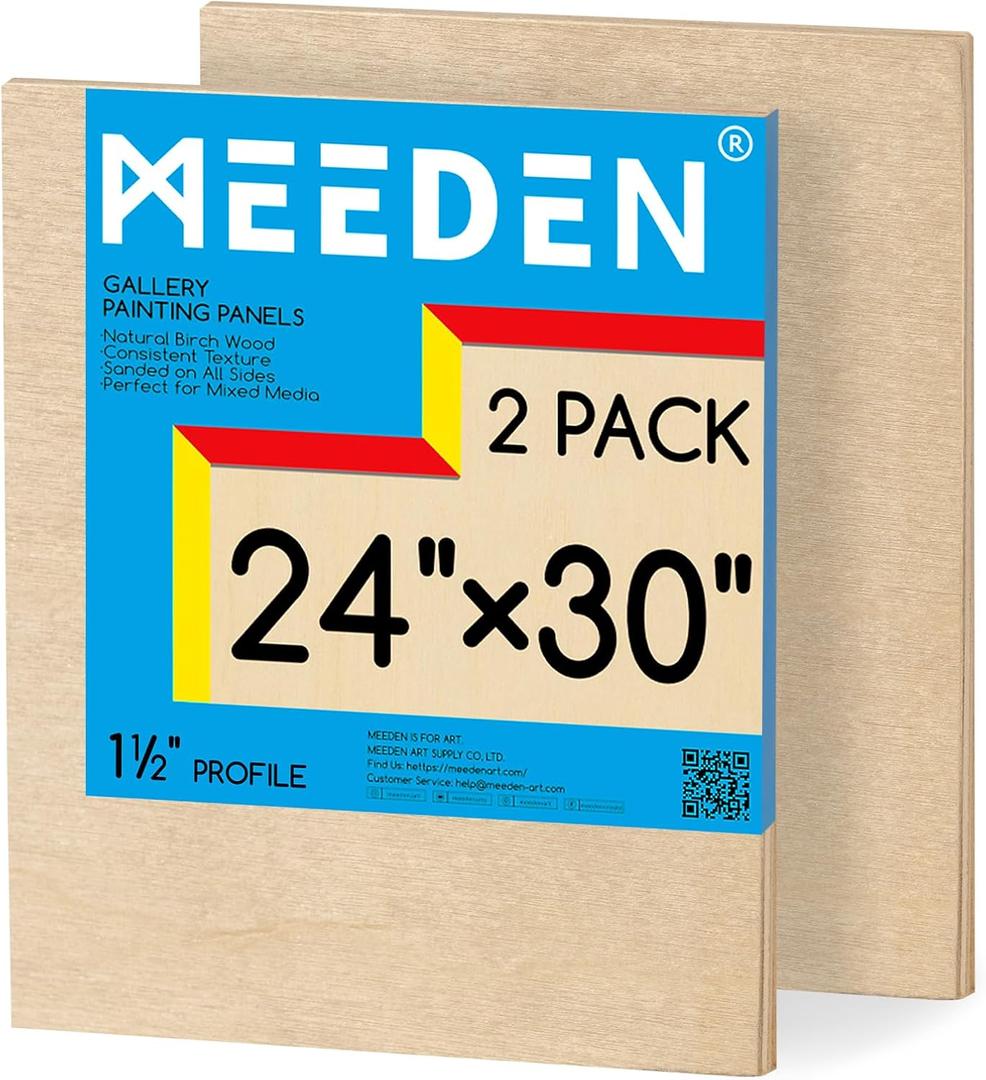 MEEDEN Unfinished Wood Canvas Board: 1-1/2" Deep 24x30 Wooden Canvas Panel Pack of 2 - Blank Cradled Wood Art Board for Painting