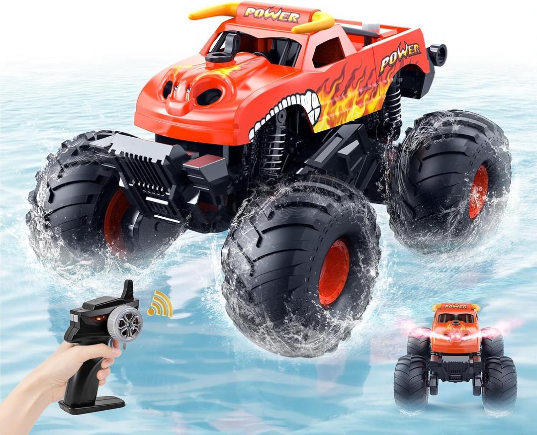 Waterproof Monster Truck Toys 1:16 Amphibious Remote Control Car All Terrain Off-Road Pickup Truck 4WD RC Cars Toys for 8 9 10 11 12 Year Old Boys Girls Gifts