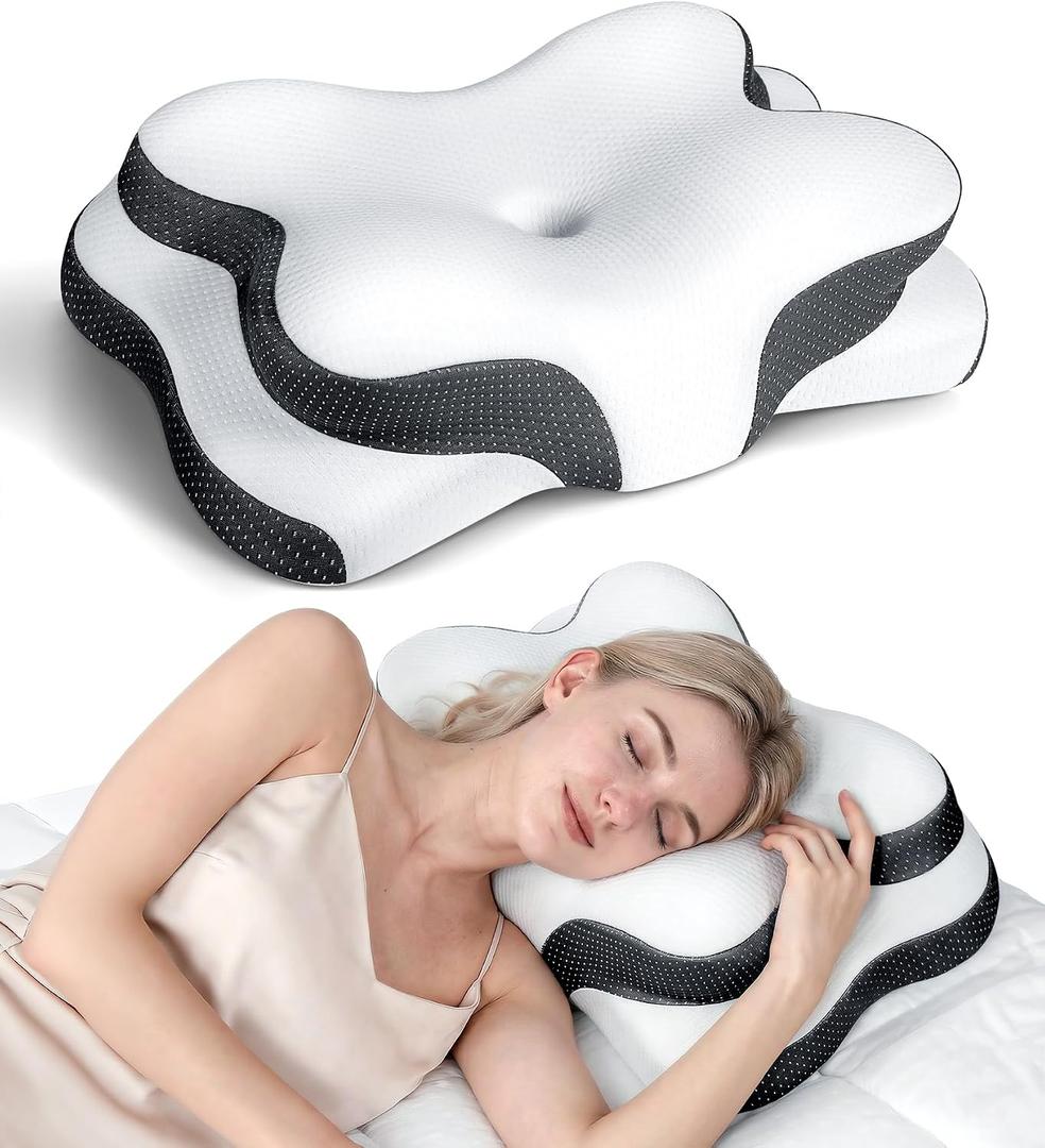 Osteo Sustained Cervical Health Neck Pillow, Contour Zoned Design Ergonomic Pillow for Pain Relief, No-Temperature Affected Memory Foam Pillows, Cooling Pillow Support Side, Back, Stomach Sleeper Queen(22.6*13.6*4.1/3.9 inches)