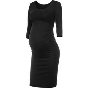  Peauty Maternity Bodycon Dress Fall Baby Shower Dress 3/4 Sleeve Maternity Clothes (Size S)