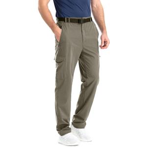 clothin Men's Elastic-Waist Travel Pant Stretchy Lightweight Pant Multi-Pockets Quick Dry Breathable(Khaki S-32)