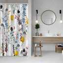 Floral Shower Curtain, Yellow and Blue Wild Flower Shower Curtain Set for Bathroom Waterproof Fabric Spring Bathroom Curtain with Hooks, 48x72 Inch