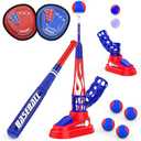 Hepoasky 3-in-1 Kids T-Ball Set for Toddlers 3-5 with Fixed Tee Ball Stand, Baseball Launcher, Toss and Catch Ball Game - Outdoor Sports Toy Gift for Boys and Girls