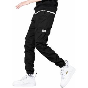 JMIERR Mens Casual Cargo Pants Stretch Elastic Waist Drawstring Joggers Pants Tapered Sweatpants for Men Multi Pockets (Black)