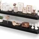 12 Inch Deep Floating Shelves Black, 48 Inch Long, 2" Thick Floating Shelves for Wall, Hidden Bracket, Scratch-Resistant Wood Grain for Bedroom Bathroom Kitchen, Coffee Bar, Bookshelf, 48"x 11.6"-Pack of 2