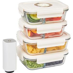 HOLDN STORAGE Vacuum Food Storage Containers, Set of 4 Compartment Containers plus an Electronic Vacuum Pump  Keep Food Fresh Longer, BPA-Free Glass, Leak-Proof, Ideal for Meal Prep, Marinating.