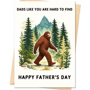 IDU Fathers Day Card, Funny Fathers Day Card Gifts Decorations for Dad from Daughter Son, Happy Father's Day Cards Gifts Ideas with Envelope, Unique Outdoor Bigfoot Theme Cards for Dad
