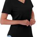 GKBK Womens T Shirts V Neck Short Sleeve Cotton Tops Summer Curved Hem Trendy Basic Tee Shirt (Black, M)