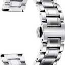 BINLUN Stainless Steel Watch Band 12mm 14mm 16mm 18mm 19mm 20mm 21mm 22mm 24mm Adjustable Metal Link Watch Bracelet with Straight & Curved Ends for Business Daily Wear Men & Women (Silver)