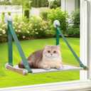 CATISM Cat Window Perch Foldable - Cats Hammock for Window, 2 in 1 Cat Window Hammock Bed for Indoor Cats, Cat Perch with Sturdy Screw Suction Cups for Kittens (Green)