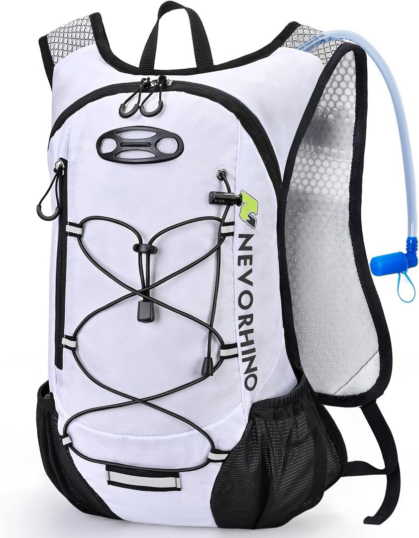 Lightweight Hydration Backpack, Running Backpack with 2L Water Bladder, Hydro Water Daypack for Cycling Hiking Rave for Men Women (White)