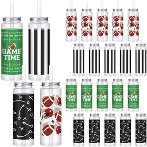 Kochorie 24 Pcs 16.9 Oz Football Plastic Cups with Lids and Straws, Reusable Football Party Cups Bulk Clear Drink Cup for Birthday Sports Themed Party Supplies
