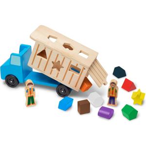 Melissa & Doug Shape-Sorting Dump Truck Wooden Toy with 9 Blocks and 2 Toy Figures - Montessori Toys and Toddler Toys for Preschool Learning Activities