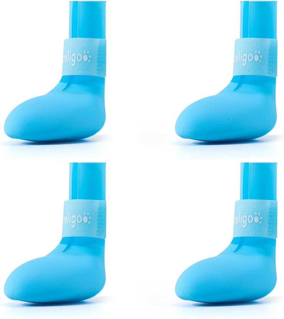 Fdceligoo Rubber Dog Boots, Durable Paw Protectors with Adjustable Straps & Non-Slip Sole, Waterproof Dog Shoes for Hot Pavement, Easy On & Off Silicone Booties (Blue, S, Only Suit for Small Dogs)