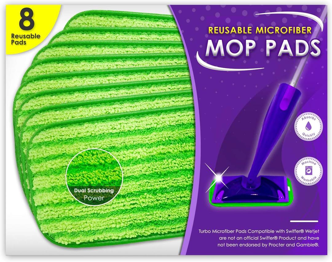 Reusable Floor Mop Pads - 8 Pack Swiffer Wet Jet Compatible Refills - Machine Washable, 12-inch Microfiber Mop Swiffer Wet Pads - Eco-Friendly Household Cleaning Supplies