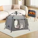 ASFANES Outdoor Pet Automatic Camping Tent, Pop up Cave Bed for Indoor Cats and Small Dogs, Portable Cat House Dog House, Grey. (No Ventilation mesh, Door Must be Left Open for use)