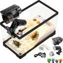 15.7in Turtle Tank Starter Kit with Basking Platform, Hang-on-Back Tank Filter, Adjustable Flow Pump & 360° Timer Basking Light, Bottom Drainage Reptile Aquarium for Small Turtles Aquatic Pets