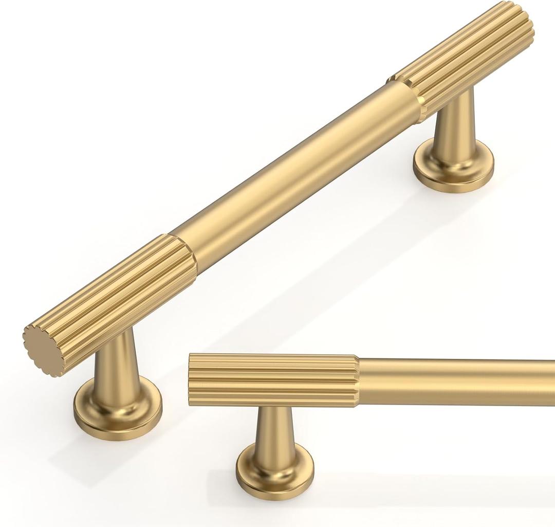 10 Pack Brushed Brass Cabinet Pulls 3.75 Inch (96mm) Kitchen Cabinet Handles Cabinet Hardware for Drawer Pulls