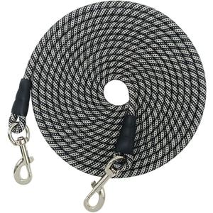 15FT 20FT 26FT 40FT 60FT 75FT Long Dog Tether, Outdoor Tie Out Rope Dog Lead for Yard, Large Medium Dogs Training, Camping, Playing, Backyard (20FT, Black Gray)