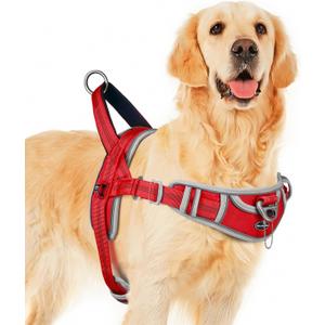 ADVENTUREMORE Dog Harness for Large Dogs No Pull, Sport Dog Halter Harness Reflective Breathable Dog Vest Escape Proof Dog Harness with Easy Control Front Clip Handle for Training Walking Al Buckle- Red