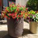 Grunyia 12 Bundles Artificial Flowers for Outdoors, UV Resistant Fake Flowers with Plastic Plants, Faux Flowers for Outside Window Box Front Porch Hanging Planter Decor (Red)